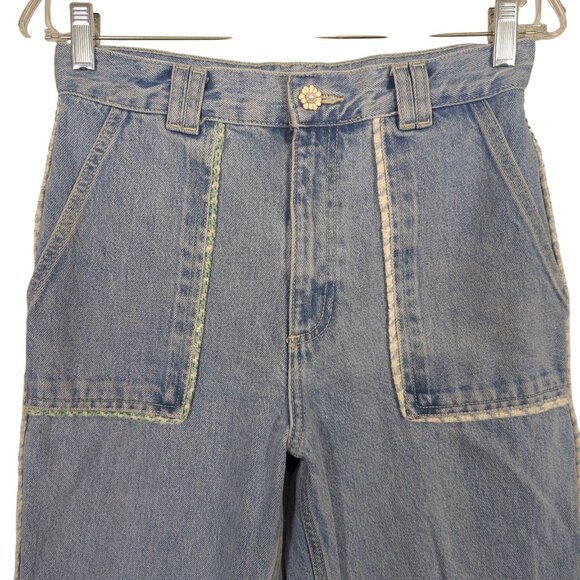 Zara Women's Jeans sz 6 / 28 blue Jeans High Rise Tweed Trim Straight Leg - Picture 3 of 12